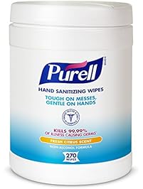 PURELL 911306CT Sanitizing Hand Wipes, 6 x 6 3/4, White, 270 Per Canister (Case of 6 Canisters)