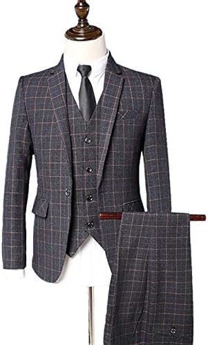 AnnaApparel Men’s Suit Slim Fit One Button Jacket,3-Piece Tuxedo Suit Blazer Dress,Business Wedding Party Jacket Vest & Pants