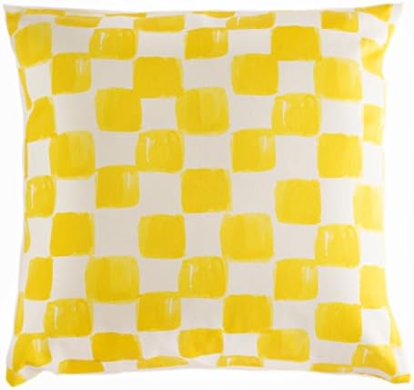 Yellow Checked Throw Pillow Cushion Cover by Cavaresq | Instantly Refresh Any Setting with our Fashionably Trendy, Colorful, Modern, Watercolor Designs | 100% Cotton | 18 x 18 inches | 45 x 45 cm