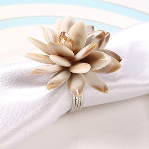 Napkin Rings Serviette Holder, Set of 4 Metal Napkin Ring, Holiday Table Decor for Valentine\'s Day, Wedding, Birthday Party, Thanksgiving Day, Christmas Day,Dining Table Decoration (Stone Flower)