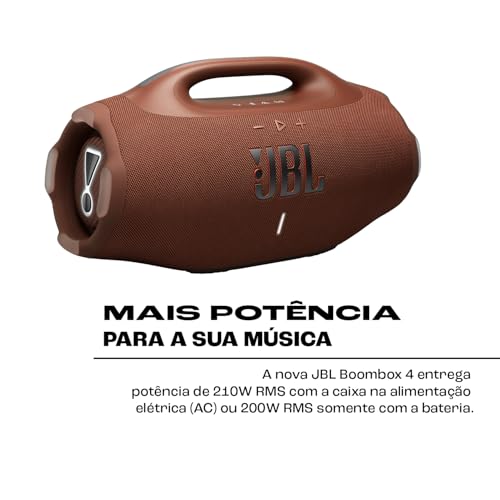 JBL, Caixa de Som, Boombox 4, Bluetooth, Som JBL Pro, AI Sound Boost, Graves Personalizáveis, Bateria de até 34h, IP68, Áudio Lossless – Marrom