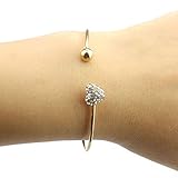 Tonsee Girl Simple Style Love Heart Rhinestone Pendant Open Bangle Bracelet