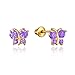 14k Gold Plated Brass Purple Butterfly Cubic Zirconia Screwback Girls Earrings with Silver Post