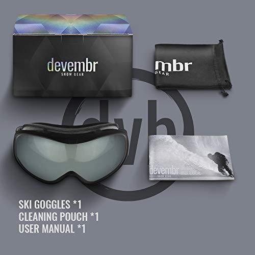 devembr OTG Ski Goggles Clear, Snowboard Goggles Anti-Fog,100% UV Protection,Anti-Slip Strap,Helmet Compatible Snow Goggles for Men & Women,Skiing Snowmobile Skating, Black Frame,Silver Lens (VLT 8%) - Thumbnail 6