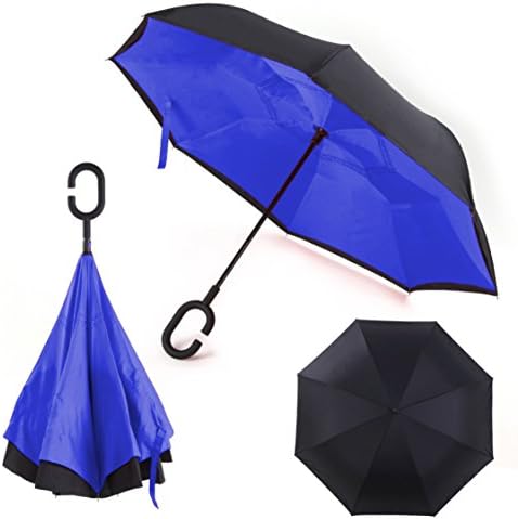 Archstone - Blue Inverted Umbrella - Reverse Folding - Wind Proof - UV Protection with C Shaped Handle - Floor Standing drip Free