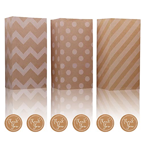 24 Pcs Kraft Paper Bags, Small Gift Bags with Stickers Mini Party Bags Brown Paper Bags for Birthday, Baby Shower, Halloween, Christmas Party Favor