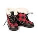 Maplelea Wood Buffalo Winter Boots for 18 Inch Dolls - Red and Black Buffalo Plaid Footwear