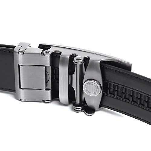 Men's Ratchet Sliding Belt, Automatic Buckle Leather Belt, 35mm Wide 1 3/8" (Size 26-47 Waist, B Black buckle) - Thumbnail 4