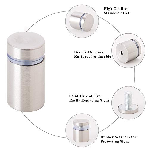 Osring 1 Inch x 1 Inch Sign Standoffs Mounting Hardware, Wall Standoff Holder Stainless Steel Glass Standoffs Screw for Sign Display, 16 Pack