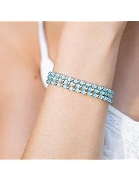 Benevolence LA, pulsera de oro de 14 ct + cuentas tipo gota color celeste y ojos de gato, hecha a mano, para mujer.