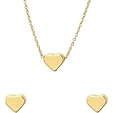 DEYOUM Love Heart Earrings and Necklace Set for Women Chunky Elegant Love Heart Stud Earrings Pendant Necklace Wedding Holiday Party Valentine's Day Jewelry Gifts