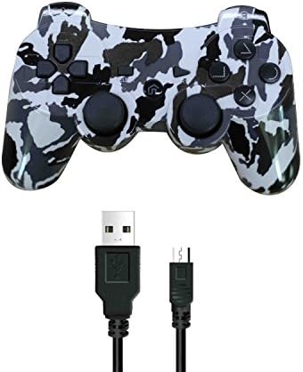 Crifeir Water Transfer Printing Wireless Controller for Playstation 3,Includes a Charging Cable(Gray Camouflage)