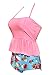 BANDEA Women's Bikini 2 Piece Padded Halter Tankini Swimsuit High Waist Swimwear, Pink Flower, Large