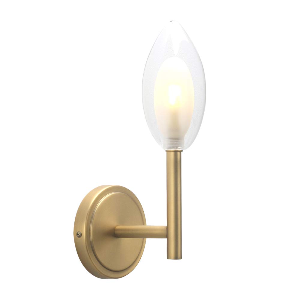 Phansthy Simple Modern Style Sconces Single-Head Wall Light Straight Pole Transparent 9cm Diameter 14cm High Egg-Shaped Inner Glass Lampshade Wall Lamp (Antique) — image 1