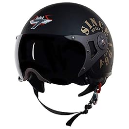 Steelbird SB-27 7Wings Tank Open Face Graphic Helmet (Medium 580 MM, Matt Black/Gold with Smoke Visor)