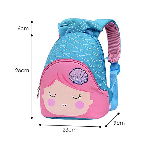 3D Animal Children School Backpack for Girls Mermaid Backpack and Animal Preschool Backpack Childrens for Toddlers (Blue-Pink Hair)