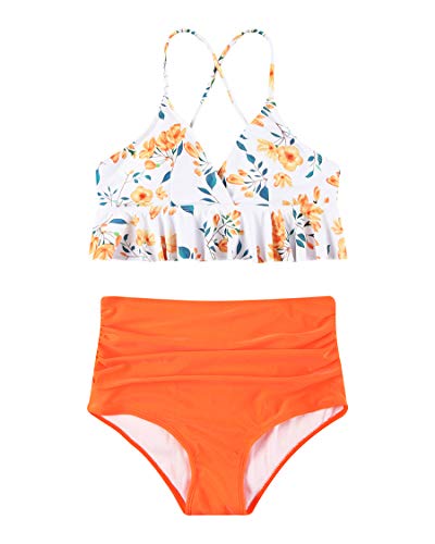 image for MOSHENGQI Retro Floral Swimsuits for Women Ruched High Waist Bikini Se