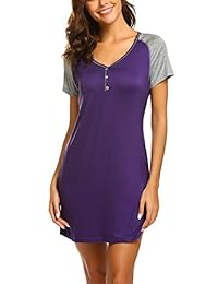 Ekouaer Camisón de manga corta para dama, cuello en V, blando, para dormir