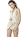 Acemi Women Sleeveless Crochet Hippie Long Tassels Vest With Fringe 70s Cover up Cardigans For Female One Size Apricot