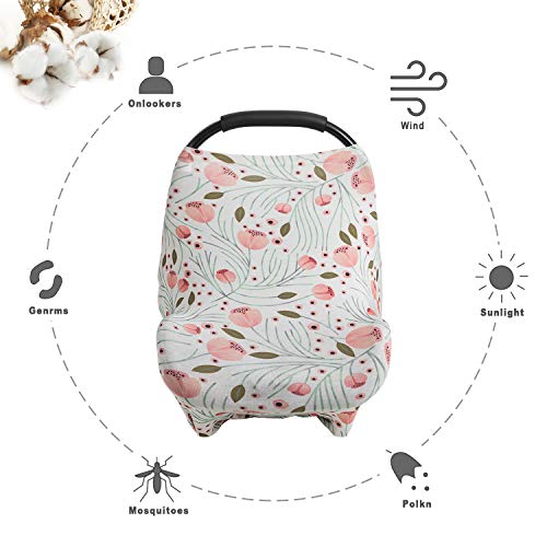 Nursing Cover Multi Use 8 in 1 Baby Breastfeeding Infant Feeding Cover Baby Car Seat Covers Infant Stroller Cover Carseat Canopy Breathable with Free Matching Pouch