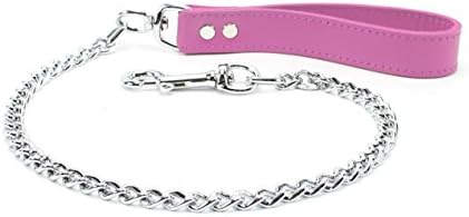 Alexis Premium Lead with Handmade Full Grain Leather Handle - Chain Leash (Pink)
