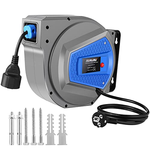 Himimi Automatik Kabeltrommel 15 m + 1 m 1500 W ~ 3000 W Kabelaufroller Automatisch Stromtrommel Schlauchaufroller, Verlängerungskabel außen Wandmontage Überlastschutz, Wand Deckenmontage 180° drehbar