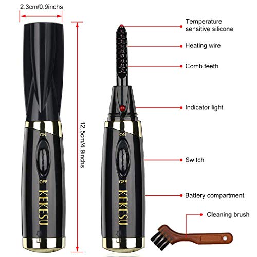 Eyelash Curler,Heated Eyelash Curler, Mini Electric Eyelash Curler, Portable with Led Light Electric Makeup Eyelash Brush (Black)