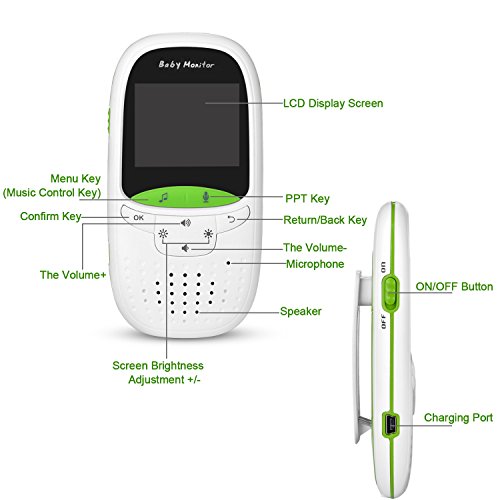 FITNATE Portable Video Baby Monitor with LCD Display, Digital Camera, Infrared Night Vision, Two Way Talk Back, Temperature Monitoring, Lullabies, Long Range and High Capacity Battery,Green