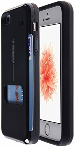Guardful [Shockproof] Credit Card Case [Dual Layer] [Rugged Tough] Protective Hybrid Case with One Card Slot Wallet for iPhone 5 / 5S / 5SE (Black)
