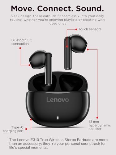 Auriculares E310 True Wireless Stereo (Inalámbricos, Sensor Táctil, Puerto Type-C, 10 M Distancia de Transmisión, Cancelación de Ruido Ambiental, Bluetooth 5.3) – Color Negro