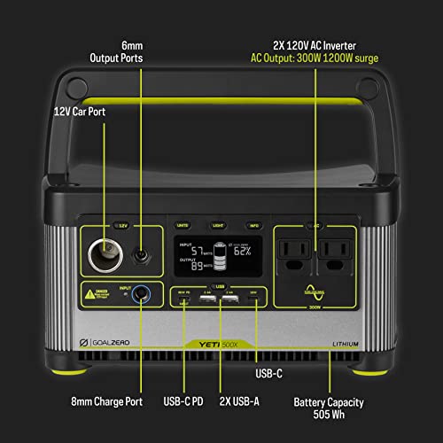 Goal Zero Yeti 500X Portable Power Station, 497 WattHours, Solar