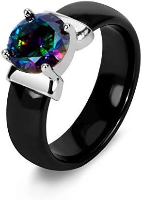 New Black Ceramic Wedding Ring 6MM Width White Bling Plus Cubic Zirconia for Women Delicate Cabochon Smooth Engagement Rings Men