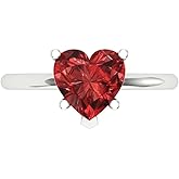 Clara Pucci 14K Solid Gold Engagement Ring for Women | 2 cttw Garnet Heart Cut Solitaire | Real White Gold Wedding Ring