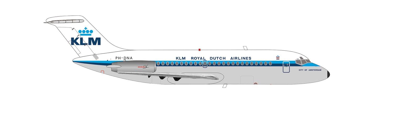 herpa airplane model KLM Douglas DC-9-15, PH-DNA Amsterdam, scale 1:200 - aircraft model for diorama, model building, collector's item, decoration, plane with pedestal, made of metal