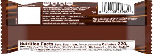 DOVE SINGLES SILKY SMOOTH DARK CHOCOLATE BAR, 1.44 OUNCE – 18 COUNT PER PACK — 12 PACKS PER CASE.