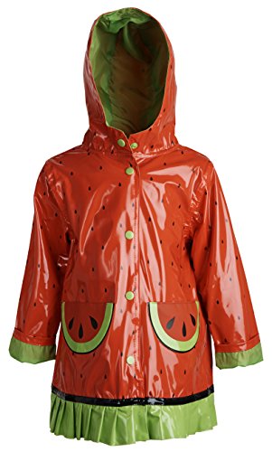 Wippette Baby Girls Waterproof Vinyl Fully Lined Hooded Watermelon Rain Jacket - Tomato (18 Months)