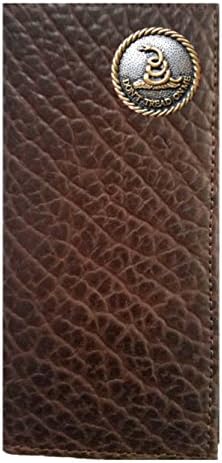 Custom Don't Tread On Me American Buffalo Hide Long Chocolate Brown Checkbook Wallet. Proudly MADE IN THE USA
