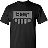 Jeep Wrangler Logo Beer on a Black Short Sleeve T Shirt, Black, Large