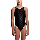 Flow Girls Swimsuit - One Piece Crossback Competitive Swimsuit Youth Sizes 23 to 30 in Black, Navy, and Blue (26, Black)