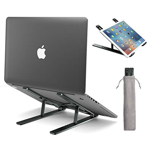 Upgraded Laptop Stand, Licheers Adjustable Aluminum Laptop Holder with Magnet, Portable Foldable Laptop Riser for Desk Compatible with MacBook Air Pro, Dell, HP or More 10-15.6in Laptops (Gray)