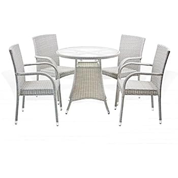Amazon Com 5 Pc Patio Resin Outdoor Wicker Dining Set Round