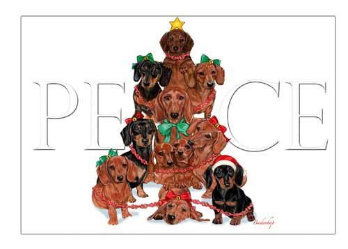 Dachshund Christmas Cards Peace : 10 Holiday Cards with Envelopes