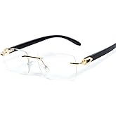 Street Knitted Vintage Small Clear Lens Rimless Retro Yellow Gold Plated Frame Hip Hop Rectangle Men Frameless 90’s Shades Black Arm Fashion Frameless Square Clear Tinted Glasses