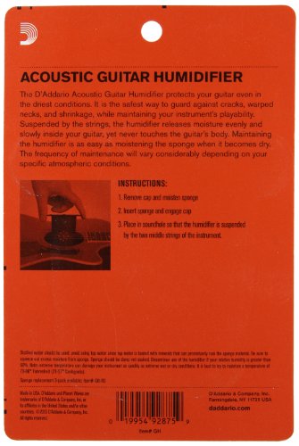 D'Addario Guitar Humidifier - Acoustic Guitar Soundhole Humidifier with Sponge - Non Drip - Suspends from Strings
