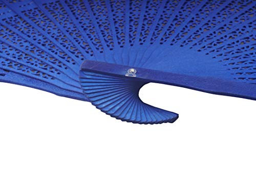 ALLINONE Chinese Scented Wooden Hand Held Folding Fans with Holder for Craft Home Wedding Party Event Decoration, Gifts (Blue)