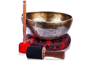 Himalayan Bazaar Large Tibetan Singing Bowl Set - 9" Master Healing Grade For Sound Bath Chakra 7 Metal Meditation Yoga For Home, Studios, and Wellness Use