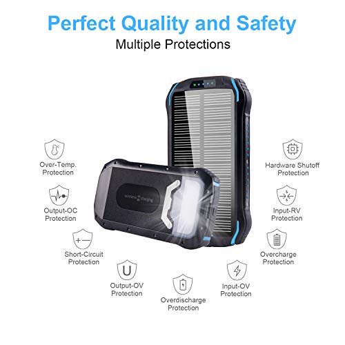 Solar Charger 26800mAh Qi Wireless Portable Solar Power Bank External Backup Battery with 4 Outputs & Dual Inputs Type-C Huge Capacity Phone Charger for Smartphones, 18LED Flashlights for Outdoor