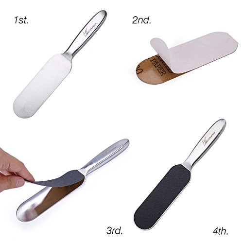 Professional Pedicure Foot File - Reusable Stainless Steel Cracked Skin Corns Callus Remover Feet Rasp (20 Refills Pads)