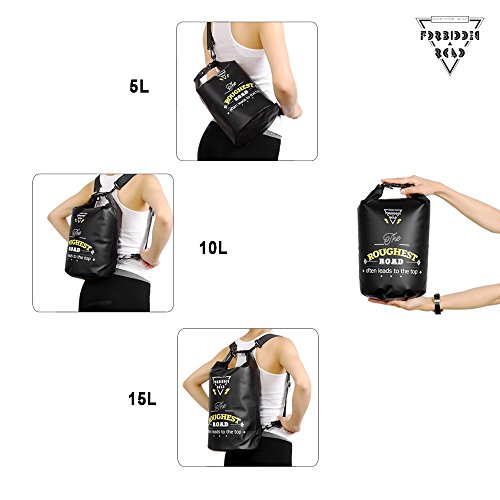 Forbidden Road 5L 10L 15L Waterproof Dry Bag (8 Colors) Dry Sack Roll Top Dry Compression Sack Keeps Gear Dry for Kayaking Boating Camping Canoeing Fishing Skiing Snowboarding (Black, 20L) - Thumbnail 7