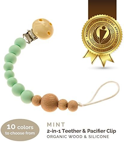 Lil' Teethers Pacifier Clip for Boys & Girls, Fits Soothie, Mam, Nuk Pacifiers, Teething Toys and more. Teether clip is made of Food Grade Silicone & Passed by CPSC. Mint